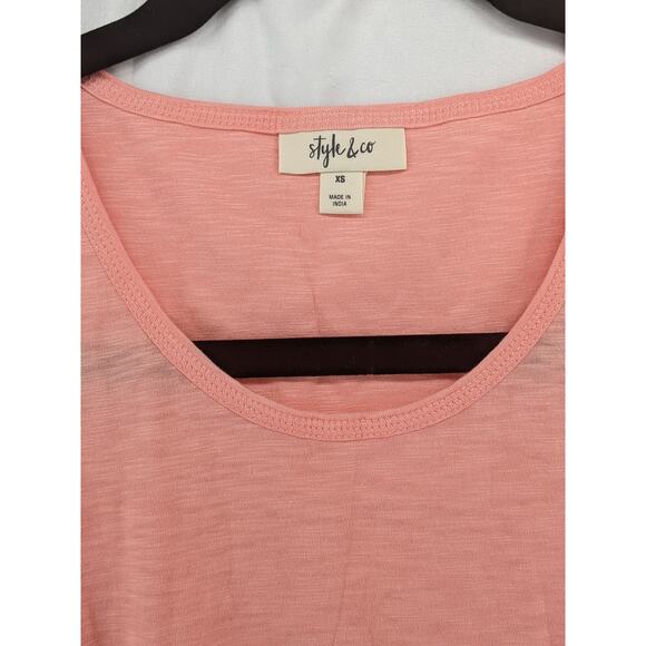 Style & Co Tank Top XS‎ Geranium Petal Pink Handkerchief Hem Scoop Neck Layering - Picture 3 of 9